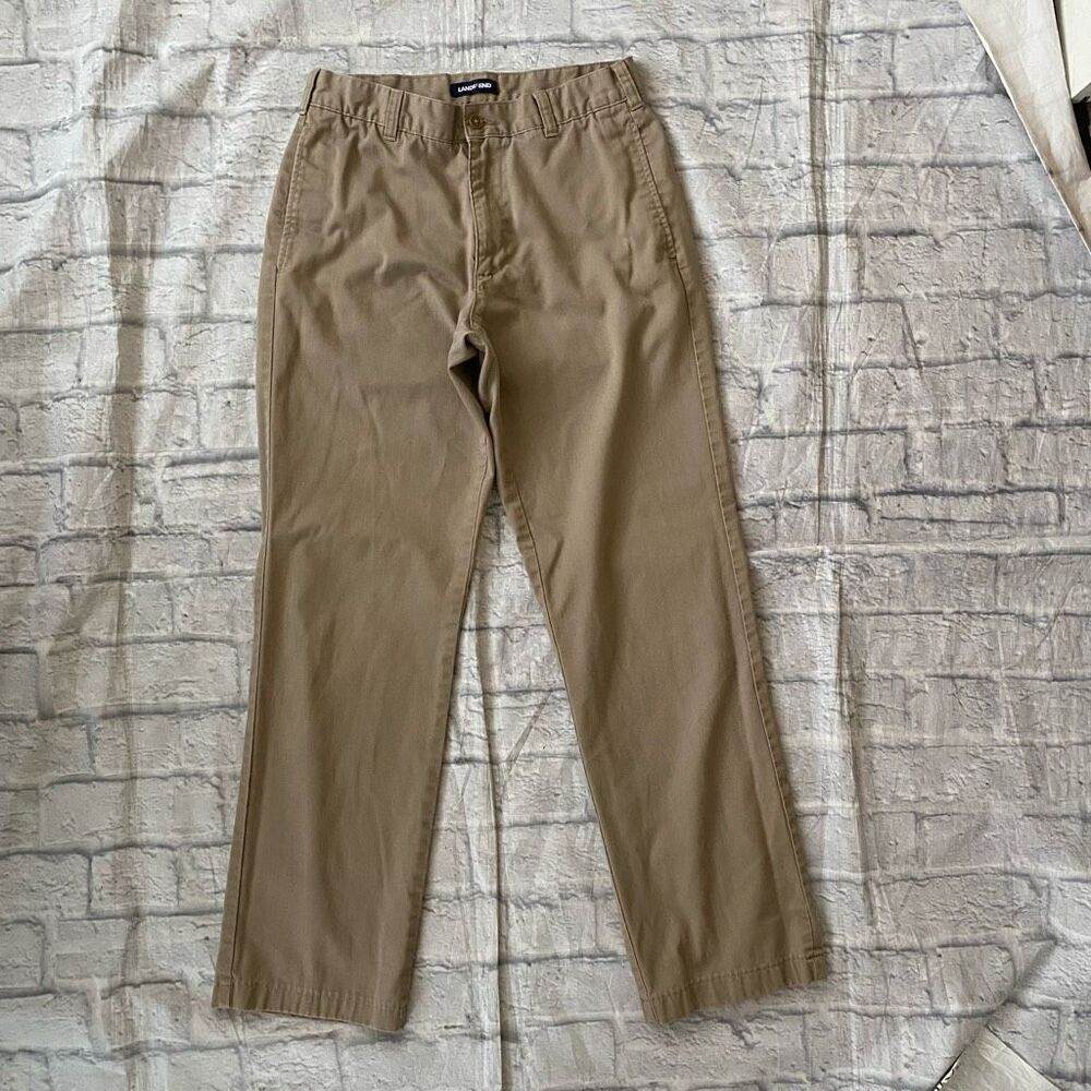 Lands End men 30/30 cotton blend flat front tan chinos